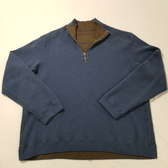 Tommy Bahama Size Large Flipshore Half Zip Reversible Sweatshirt Cobalt Blue - Picture 10 of 10